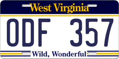 WV license plate ODF357