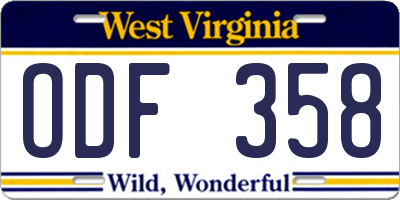 WV license plate ODF358