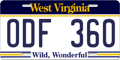 WV license plate ODF360