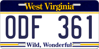 WV license plate ODF361