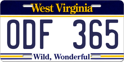 WV license plate ODF365