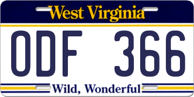 WV license plate ODF366