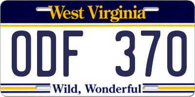 WV license plate ODF370
