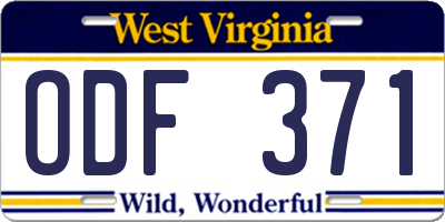 WV license plate ODF371