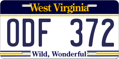 WV license plate ODF372