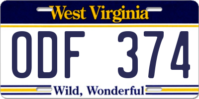 WV license plate ODF374