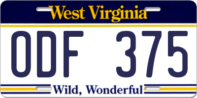 WV license plate ODF375