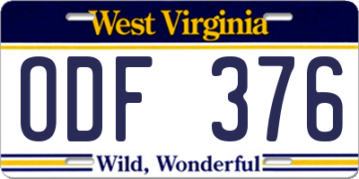 WV license plate ODF376