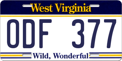 WV license plate ODF377