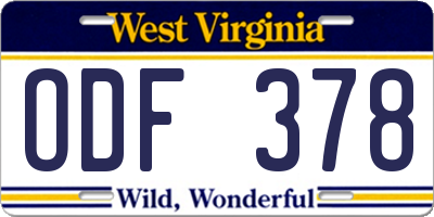 WV license plate ODF378