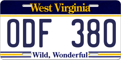 WV license plate ODF380