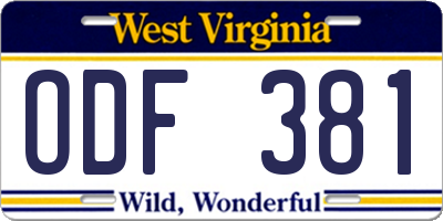 WV license plate ODF381