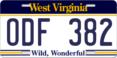 WV license plate ODF382