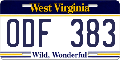 WV license plate ODF383