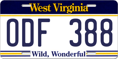 WV license plate ODF388