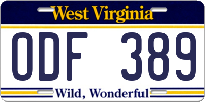 WV license plate ODF389