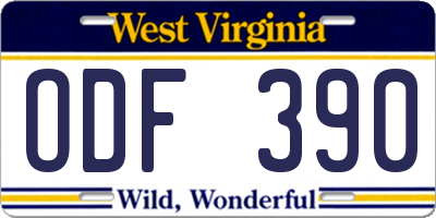 WV license plate ODF390