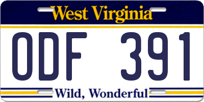 WV license plate ODF391