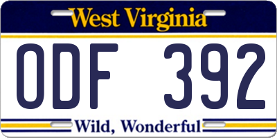 WV license plate ODF392