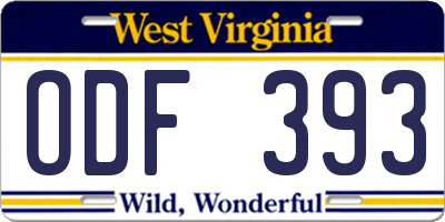 WV license plate ODF393