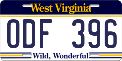 WV license plate ODF396