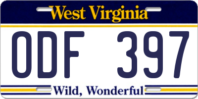 WV license plate ODF397