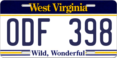 WV license plate ODF398
