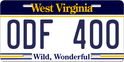 WV license plate ODF400