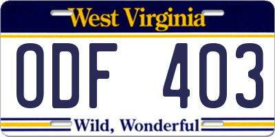 WV license plate ODF403
