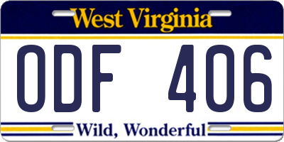 WV license plate ODF406