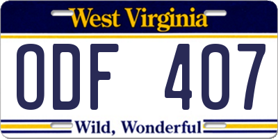 WV license plate ODF407