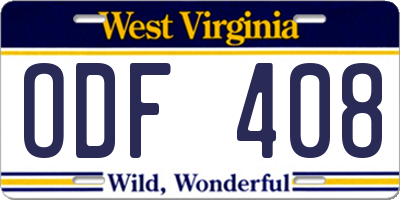 WV license plate ODF408