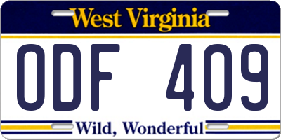 WV license plate ODF409