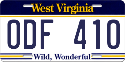 WV license plate ODF410