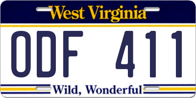 WV license plate ODF411