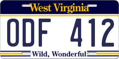 WV license plate ODF412