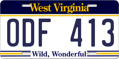 WV license plate ODF413