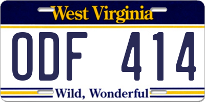 WV license plate ODF414