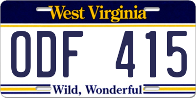 WV license plate ODF415