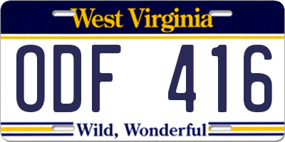 WV license plate ODF416