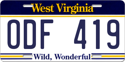 WV license plate ODF419