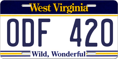 WV license plate ODF420