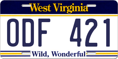 WV license plate ODF421