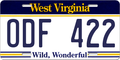 WV license plate ODF422