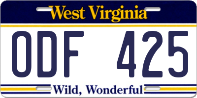 WV license plate ODF425