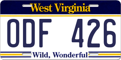 WV license plate ODF426