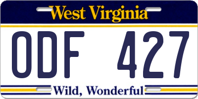 WV license plate ODF427