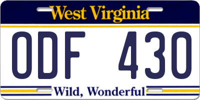 WV license plate ODF430