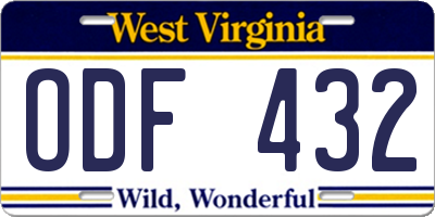 WV license plate ODF432