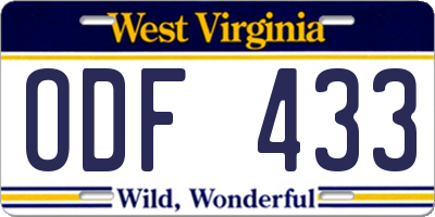 WV license plate ODF433